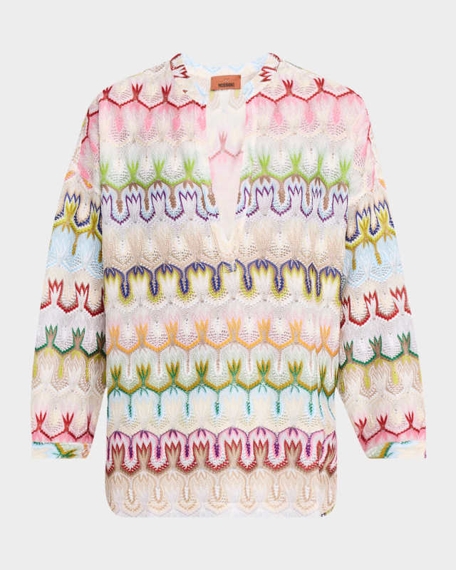Multi Crochet Knit V-Neck Blouse